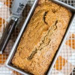Baked Banana Bread straight out of the oven with a sugared crust.