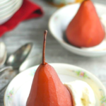 Red wine poached pears are a sweetly spiced company-worthy dessert.