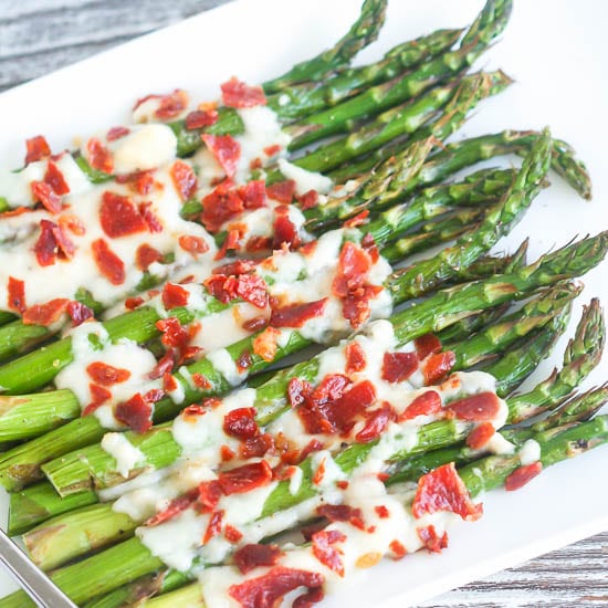 Roasted Asparagus with Parmesan Sauce and Prosciutto