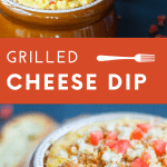 This creamy grilled cheese dip is a blend of three cheeses, crispy bacon crumbles and diced tomato served with toasted baguettes.