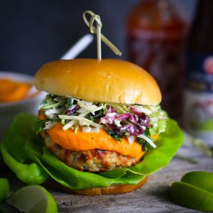 Thai Turkey Burgers with Spicy Carrot Sauce