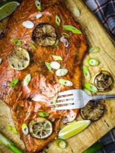 Soy and Lime Grilled Salmon flaked with a fork