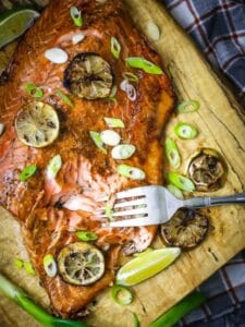 Soy and Lime Grilled Salmon flaked with a fork