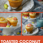 These sweet little toasted coconut cupcakes will be the perfect addition to your Easter celebration. Made from scratch and packed with coconut, they are topped off with a swirl of cream cheese icing with a toasted coconut crunch.