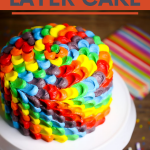 This rainbow layer cake is pure joy! Vibrant inside and out, just slice into this multi-colored cake and eat the rainbow!