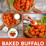 These baked buffalo wings are juicy, crispy, saucy, and the perfect party food.