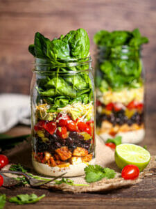 Layered Mexican Salad in a Jar all ready to shake.