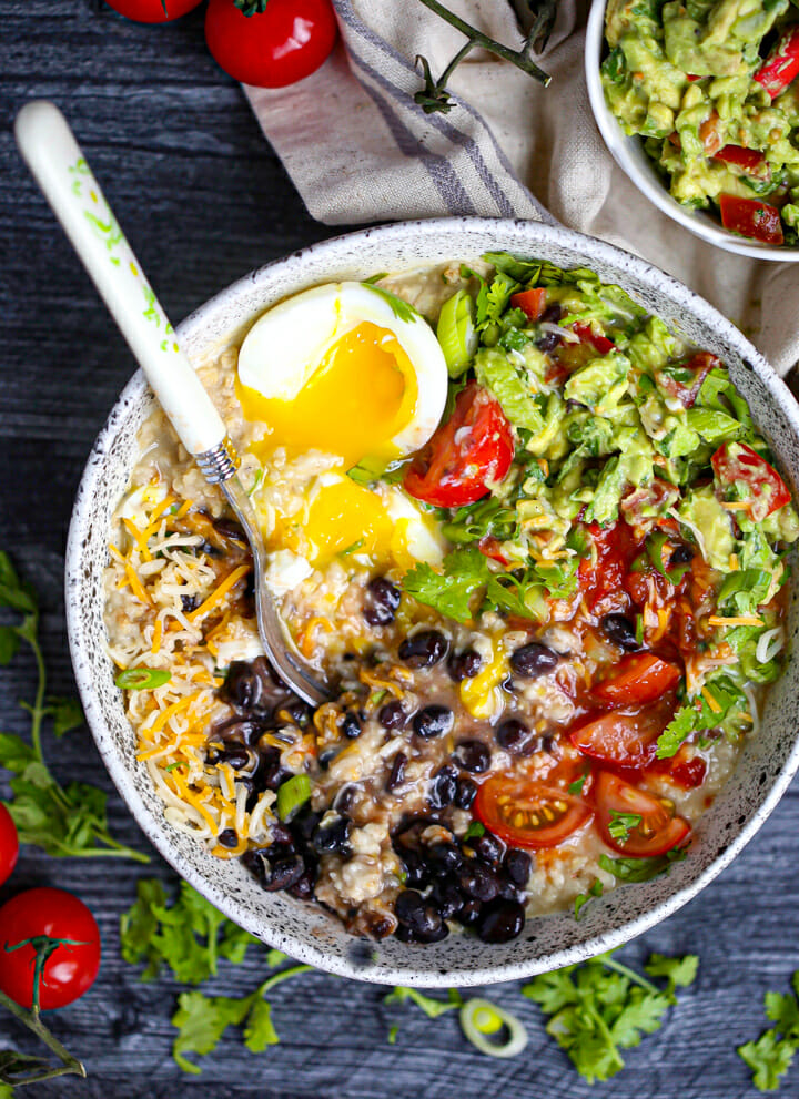 Mexican Breakfast Bowl with Oatmeal all stirred up.