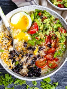 Mexican Breakfast Bowl with Oatmeal all stirred up.